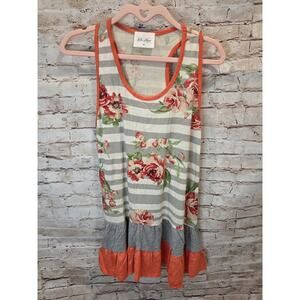 Ella Mara Tank Top Floral Striped Ruffled Womens Size Small